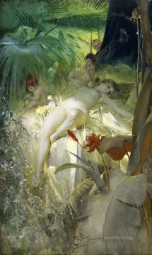 Desnudo Painting - Cupido y desnudo Hans Zatzka